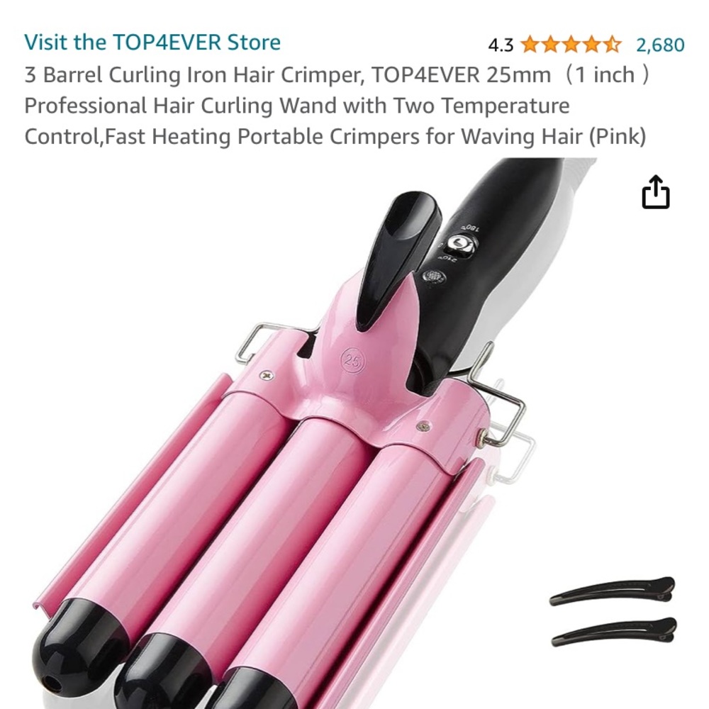 3 Barrel Curling Iron Hair Crimper, TOP4EVER 25mm 1 inch  Professional Hair Curl